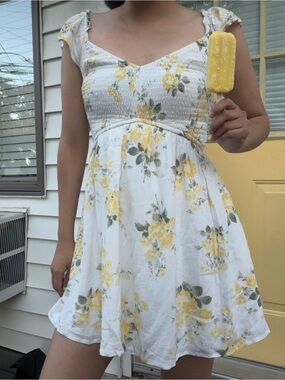 Hollister White Mini Dress with Yellow Floral Print